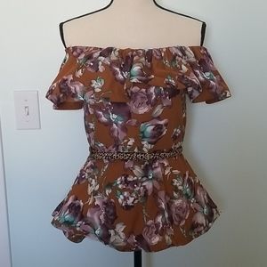 NWT Day G Floral ruffle off the shoulder top